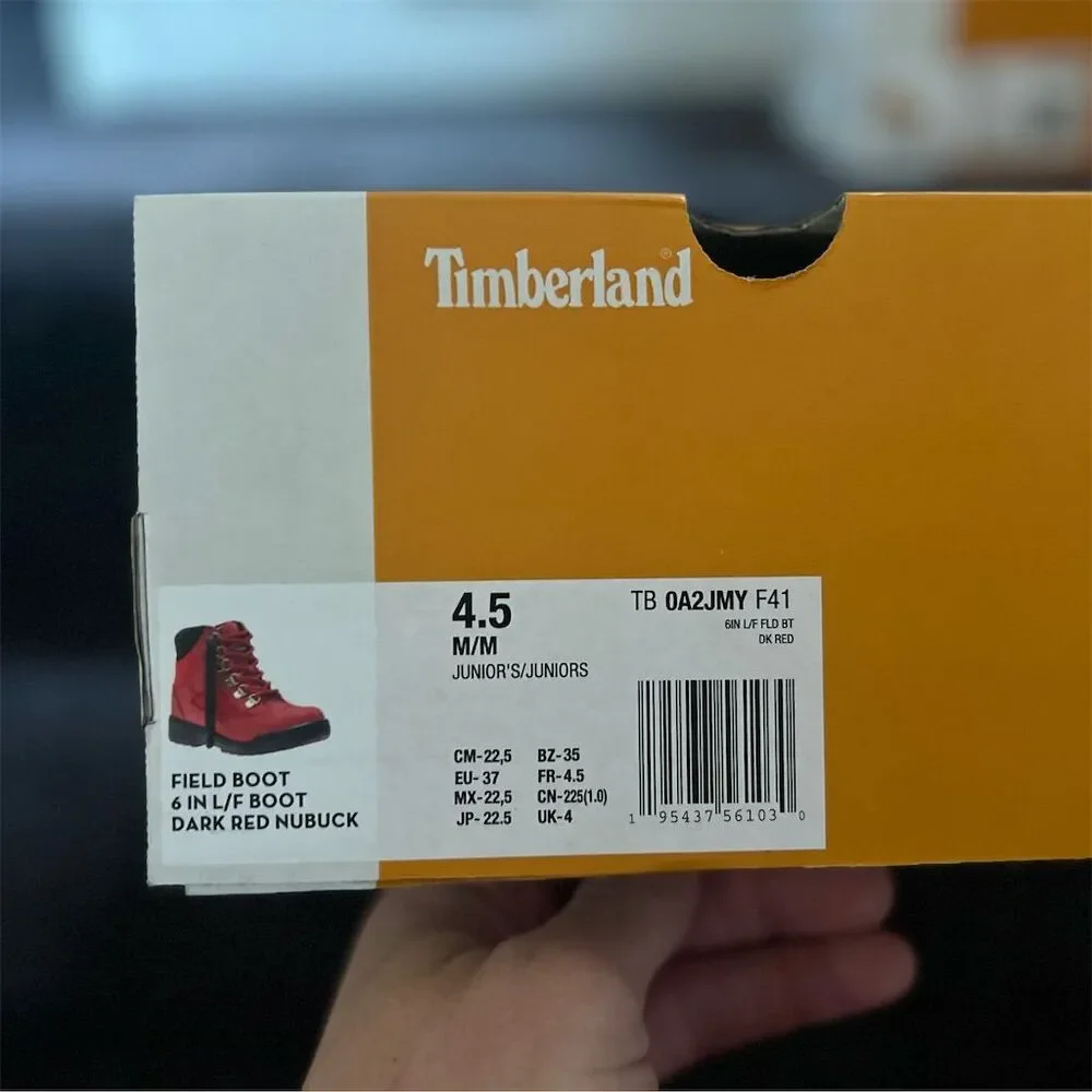 Timberland Kids 6-Inch Field Boot Red Nubuck Size 4.5 Casual Lace-Up - Picture 5 of 8